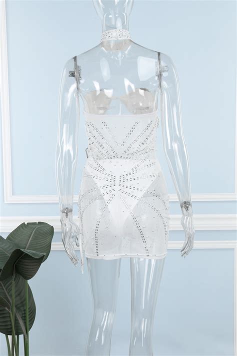 Wholesale Black Sexy Patchwork Hot Drilling Hollowed Out Backless Strapless Sleeveless Three