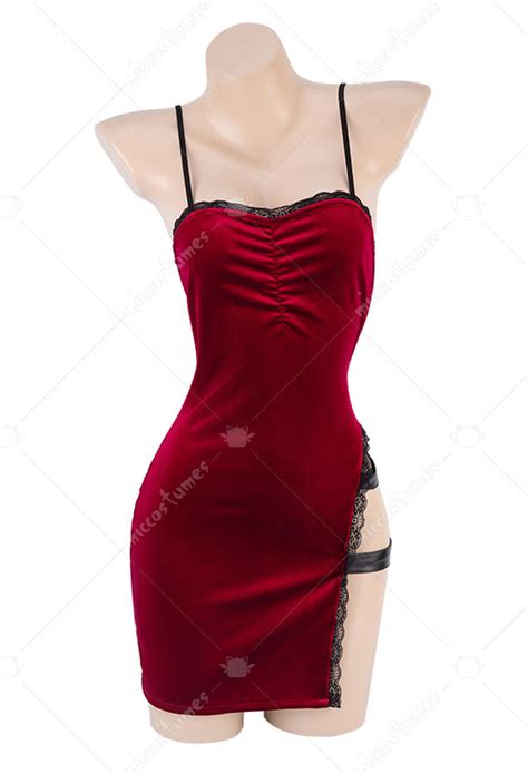Sexy Lingerie Set High Slit Lace Hem Red Velvet Bodycon Dress Set Top Quality Lingerie For Sale