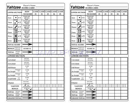 Yahtzee Printable Score Sheets