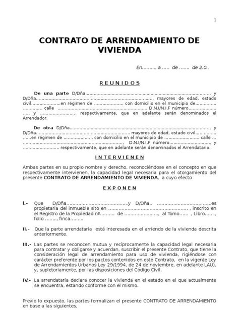 Contrato De Arrendamiento De Casa Habitacion Sencillo Para Imprimir