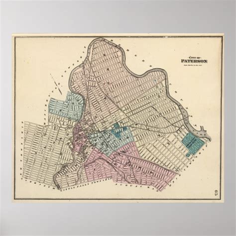 Vintage Map Of Paterson New Jersey 1872 Poster Zazzle