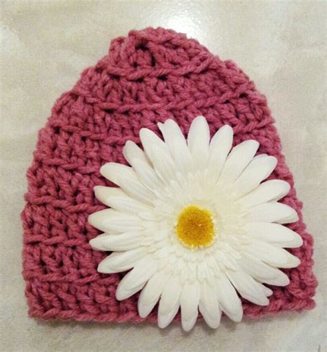 Rose Crocheted Hat With Removable Flower