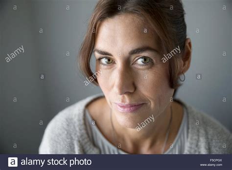 Portrait Confident Brunette Woman Stock Photo Alamy