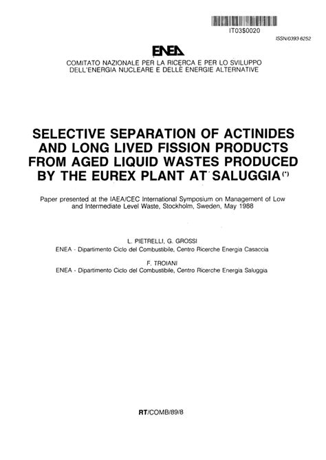 Pdf Selective Separation Of Actinides And Long Lived Fission Products