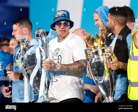 Manchester City Goalkeeper Ederson With The Champions League Trophy On