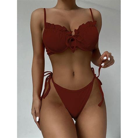 Women Bikini Push Up 5 Colors Swimsuit Female Swimwear Sexy Bikini Set Ruffle Biquini Micro