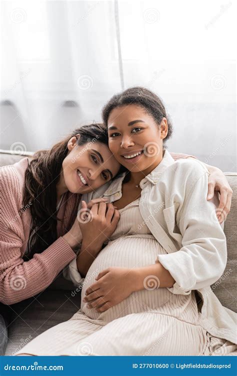 Happy Lesbian Woman Hugging Positive And Stock Photo Image Of Maternity Couple