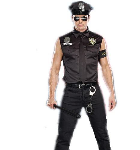 2015 Hot Sale Men Police Costumes Sexy Profession Costumes Black Cool Latex Catsuit For Men