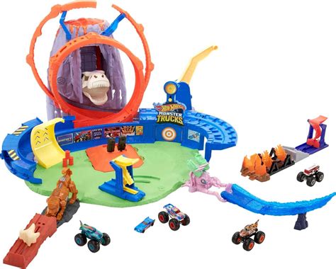 Amazon Hot Wheels Monster Trucks T Rex Volcano Playset Con Cami N De Juguete Race Ace
