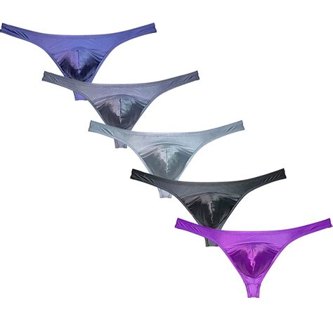Botmois Pack Men S Low Rise String Briefs Shiny Bulge Pouch Thongs Mini Bikini G String