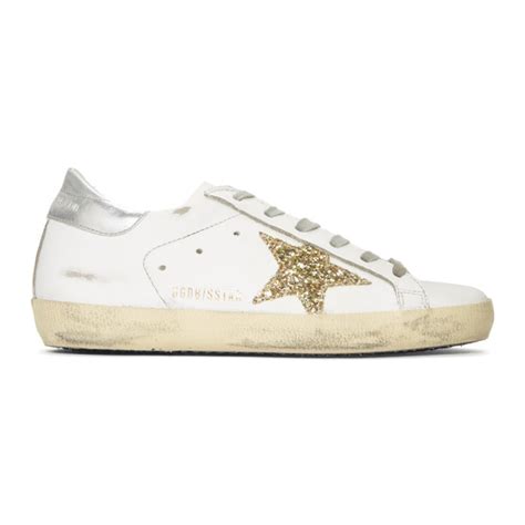 Golden Goose White And Gold Glitter Superstar Sneakers Golden Goose