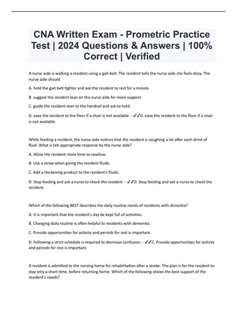 CNA Written Exam - Prometric Practice Test | 2024 Questions & Answers
