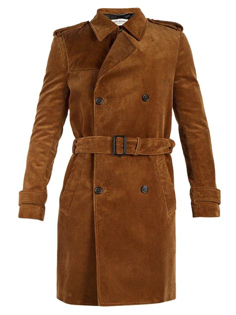 Saint Laurent Double Breasted Corduroy Trench Coat In Brown For Men Lyst