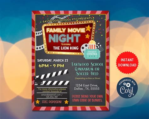 Movie Night Flyer Printable PTA PTO Flyer School Church Etsy Australia