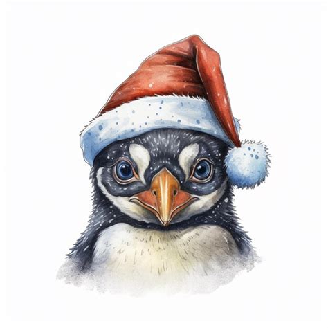 Premium Photo There Is A Watercolor Painting Of A Penguin Wearing A