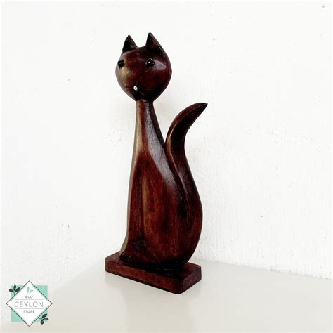 Hand Carved Wood Cat Sculpture Cat Statue Cat Figurine Etsy