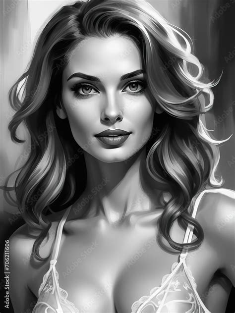 Ethereal Monochrome Elegance Close Up Of Tall Lanky Woman In Sensual Silk Lingerie With A