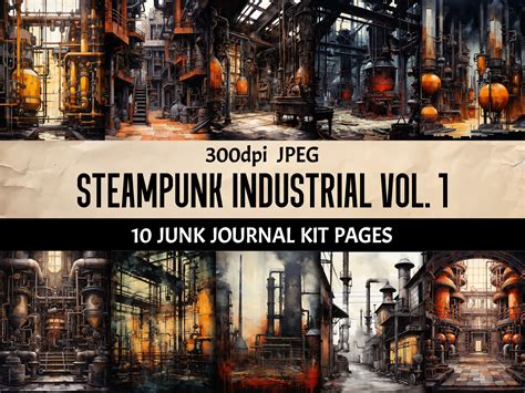 Steampunk Industrial Junk Journal Pages Digital Scrapbooking Paper Pack