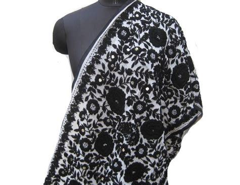 Phulkari Scarf Phulkari Stole Georgette Scarf Scarf White And Black