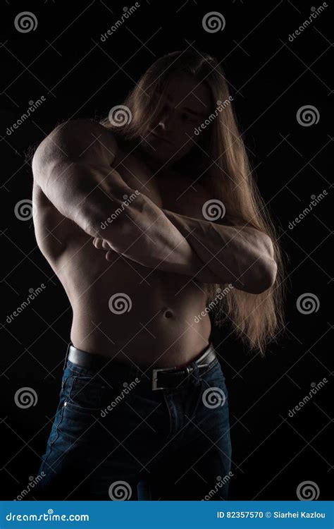 Naked Torso Male Bodybuilder Athlete With Long Blond Hair In Studio Stock Photo Image Of Adult