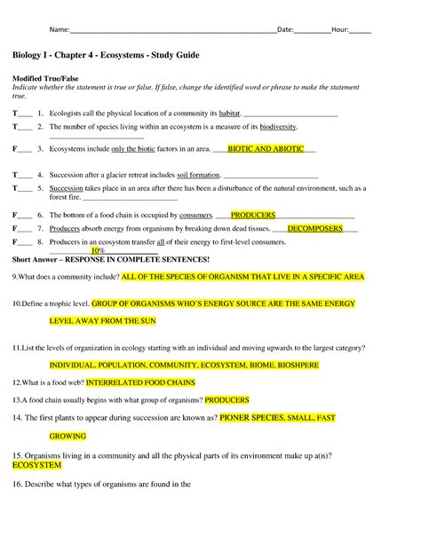 Ecology Study Guide Ch And Key Biology I Chapter