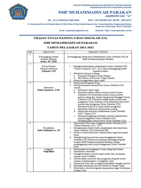 Uraian Tugas Panitia Ujian Sekolah Pdf