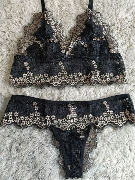 Conjunto Lingerie Rendado Preto Lingerie Feminina Ame Lingerie Nunca Usado Enjoei