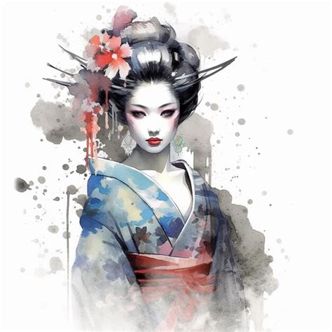 Ilustra O Em Aquarela Generativa Ai Geisha Foto Premium