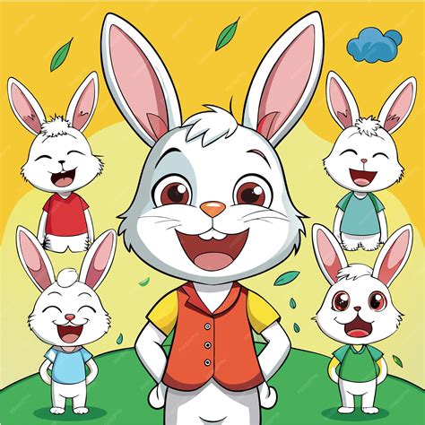 cheerful cartoon rabbit character surrounded  smaller rabbits