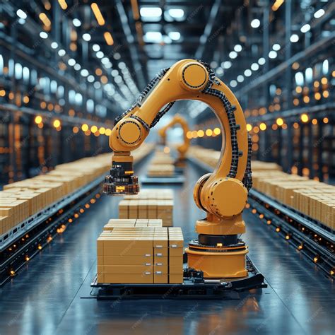 HighTech Logistics Center with Robotic Arms Sorting Packages | Premium