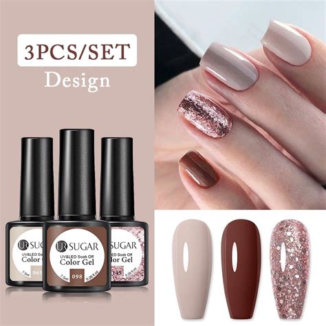 Ur Sugar Nude Nail Gel Polish Set Pcs Glitter Color Base Top Coat Gold Silver Uv Varnish Nail
