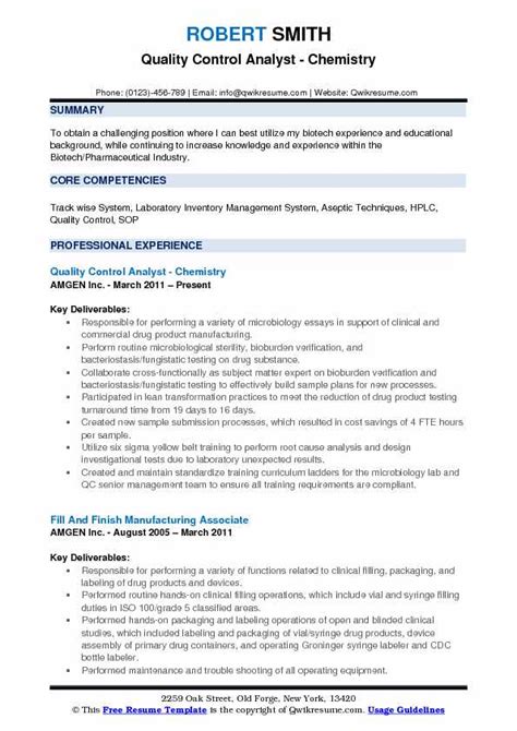 10 Quality Control Analyst Resume Samples And Templates For 2025