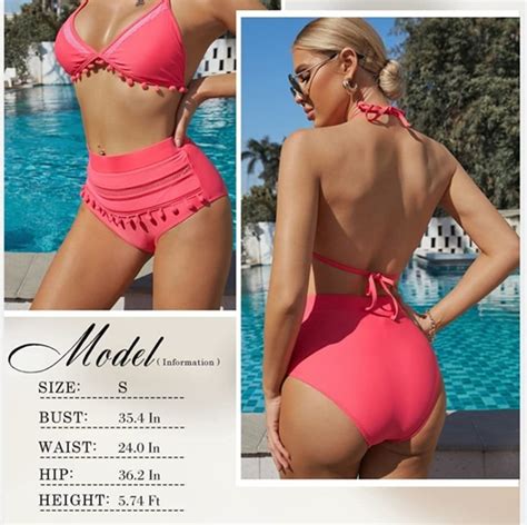 Bdcoco Swim Bdcoco High Waist Piece Bikini Set Halter Straps Tassel Swimsuit Size Small