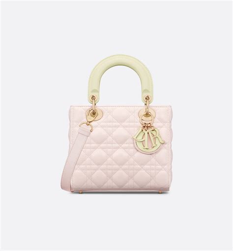 Small Lady Dior Bag Two Tone Pastel Yellow And Rose Quartz Cannage