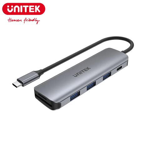 Type-C to 3USB 3.0 + Type-C(PD 100W) + Dual Card Reader Unitek H1107C