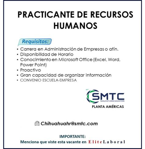 Vacante Practicante De Recursos Humanos Elitelaboral