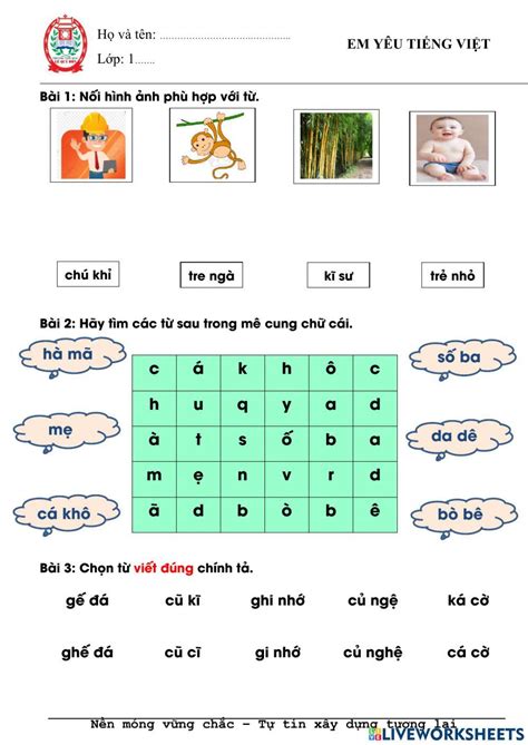 Tieng viet 1 free exercise | Live Worksheets