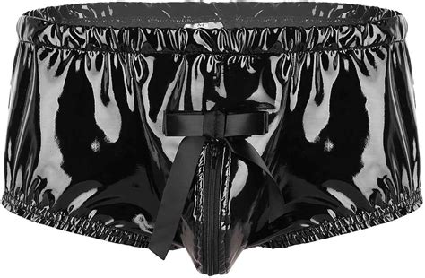 YOOJIA Herren Ouvert Slip Wetlook Sissy Panties Lackleder Dessous Low Rise Bikini Slips Briefs