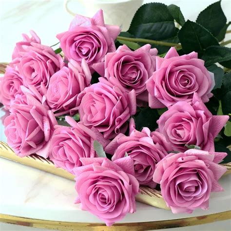 Roses Artificielles En Latex 7 Pi Ces Lot Fausses Fleurs Pour Un