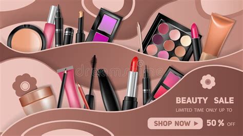 Banner With Cosmetic Products Stock Vector Illustration Of Modern