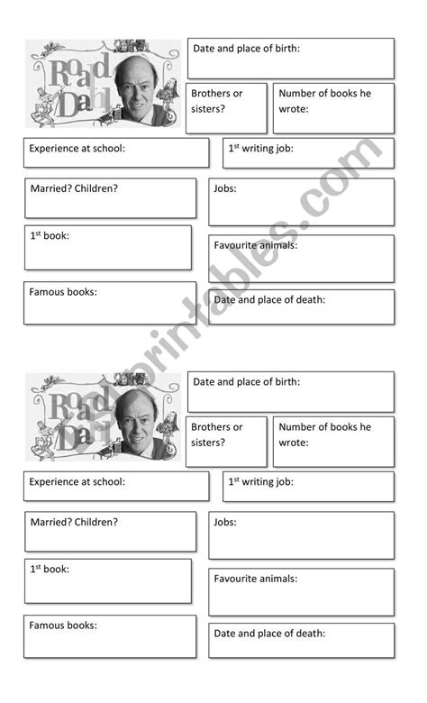 Roald Dahl Biography Activity Esl Worksheet By Virgib