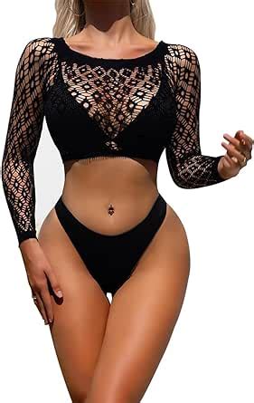 Amazon Kinnkyuu Women Fishnet Bodystocking Lingerie Sexy Footless Stockings Sleeveless Lace