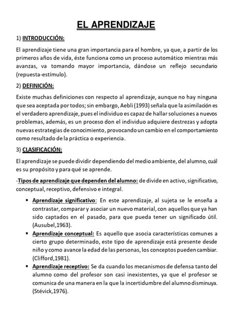 El Aprendizaje | PDF | Aprendizaje | Cognición