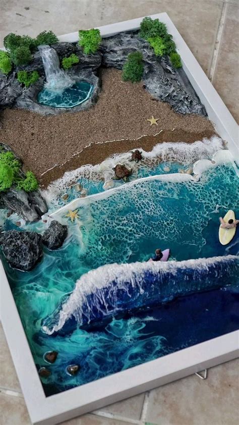Surfers Ocean Wave Resin Art Step 2 Beach Themed Wall Decor Diy