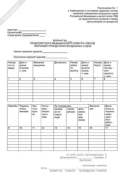 Журнал предполетного медицинского осмотра членов экипажей гражданских ...