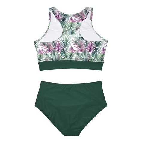Palm Leaf Sporty Bikini Set Swimwear Modest Swimsuit Swim Top Women S Bathing Suit Tropical