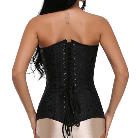 Corset Corpete Corselet Modela Cintura Dorso Longo Barbatana Aço Preto