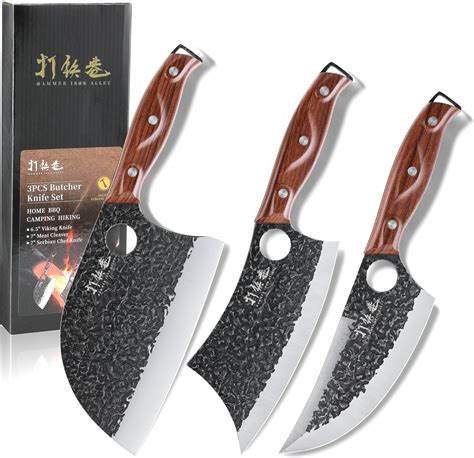 Amazon.com: 3PCS Butcher Knife, 7" Meat Cleaver, 7" Serbian Chef and 6.
