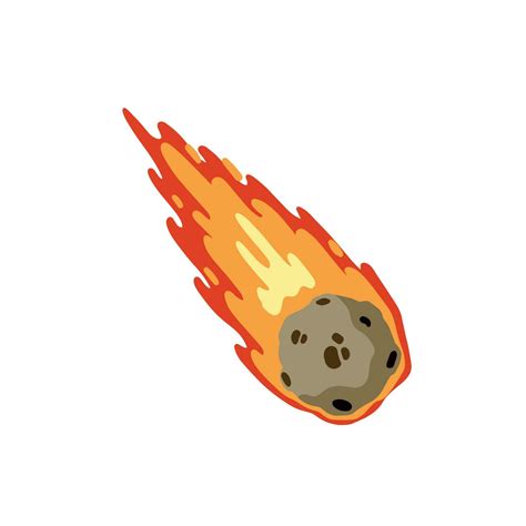 Meteor With Trail Of Fire Cartoon Flat Illustration Comet With Tail