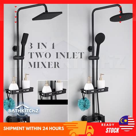 BATHKITCHZ In Rain Shower Set Matte Black Rainfall Shower Head Faucet Bath Mixer Tap Hot Cold